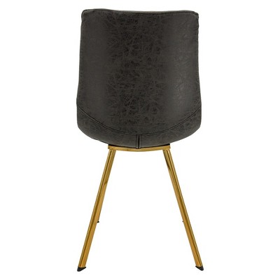 Charcoal Black Leather Dining Chairs with Gold Metal Legs, Set of 2