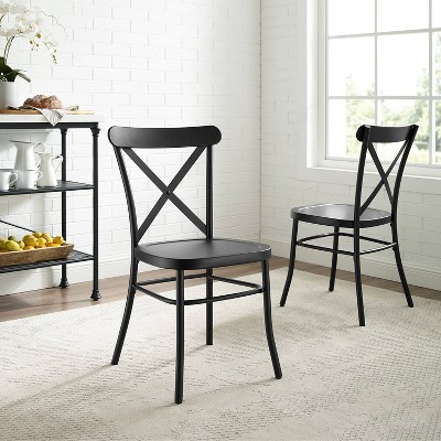 Set of 2 Matte Black Metal Cross Back Industrial Dining Chairs