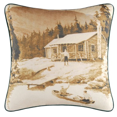 C&F Home 18" x 18" Fishing Cabin High Definition Thanksgiving Throw Pillow