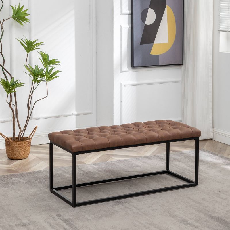 42" Rectangle Bench with Black Metal Base - WOVENBYRD, 1 of 12