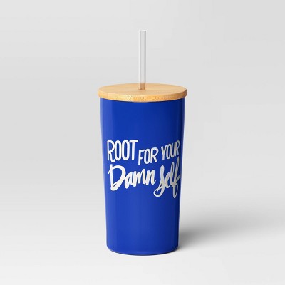 17.5 fl oz Stainless Steel Straw Tumbler with Bamboo Lid Blue - Room Essentials™