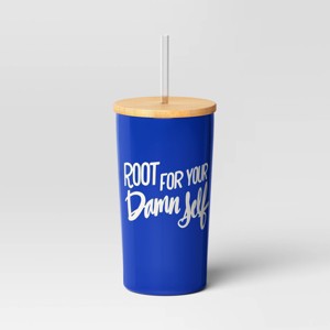 17.5 fl oz Stainless Steel Straw Tumbler with Bamboo Lid Blue - Room Essentials™ - 1 of 3