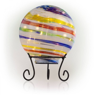 11" x 8" Indoor/Outdoor Glass Gazing Globe with LED Lights and Stand - Alpine Corporation