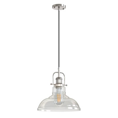 YANSUN 1-Light Brushed Nickel Modern Farmhouse Semi Flush Mount Pendant Light with Clear Glass Shaded