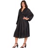 24seven Comfort Apparel Shimmer Pleated V Neck Empire Waist Bishop Sleeve Midi Dress - 2 of 4