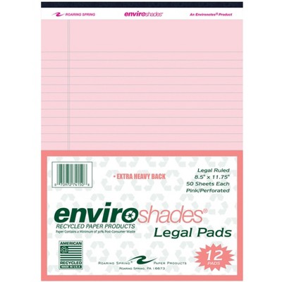 Enviroshades Legal Pads, 8-1/2 x 11 Inches, Pink, 50 Sheets, pk of 12