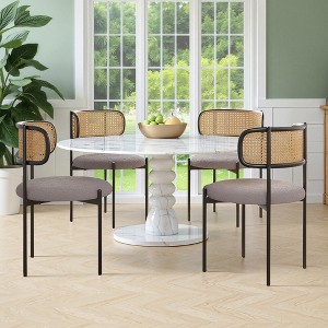 MAYEERTY Modern Upholstered Dining Chairs, Rattan Back, Metal Legs, Kitchen - 1 of 4