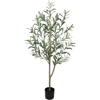 Wikineon Artificial Olive Tree, 4ft Tall Fake Floor Plant with Plastic Pot for Office and Home Decor, Decorative Artificial Plant for Indoors