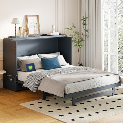 YOOCOZZ Full Size Murphy Bed with Large Drawer, USB Ports & Outlets