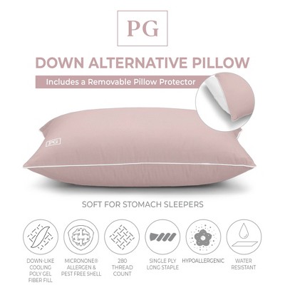 Standard/Queen Pink Down Alternative Pillow with Cotton Protector