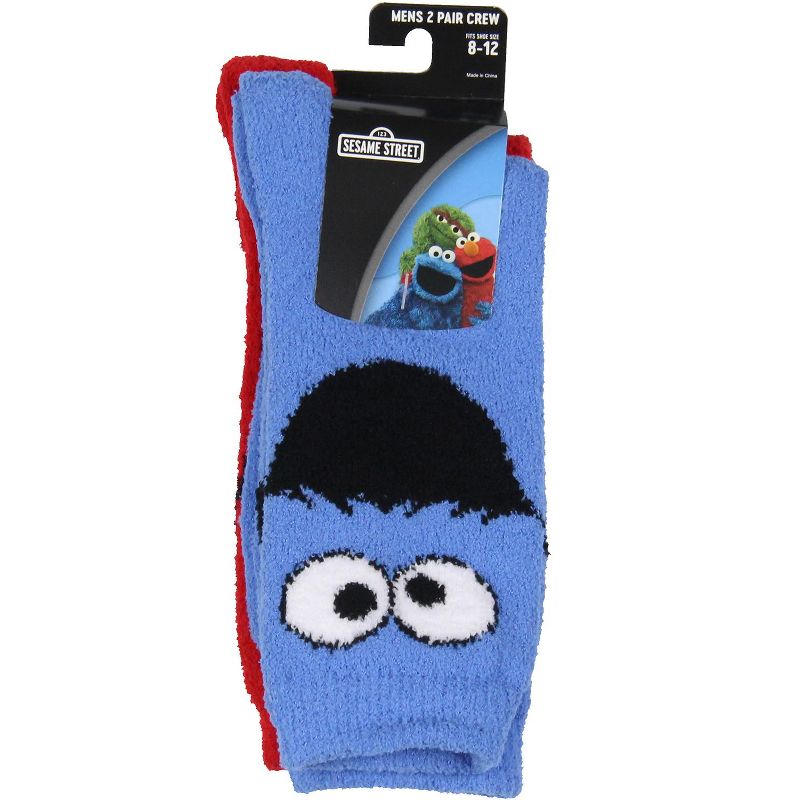Sesame Street Socks Cookie Monster And Elmo Adult Fuzzy Plush Crew Socks 2 Pack Multicoloured, 4 of 5