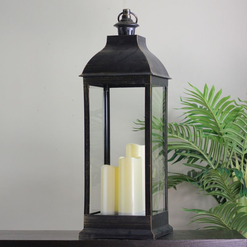 Northlight 28" Gold Brushed Black Lantern With Flameless LED Candles, 3 of 7