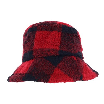Ctm Women's Plush Buffalo Plaid Bucket Hat, Red : Target