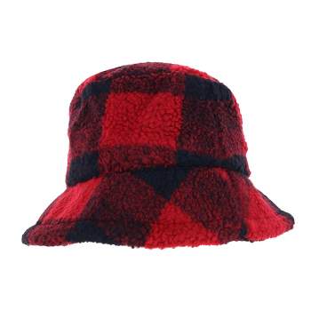 CTM Women's Plush Buffalo Plaid Bucket Hat