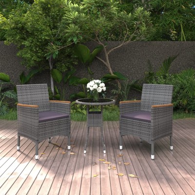 vidaXL 3 Piece Patio Dining Set Poly Rattan Gray