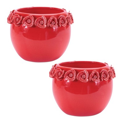 Stoneware Vase with Floral Accent
