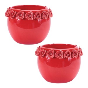 Stoneware Vase with Floral Accent - 1 of 3