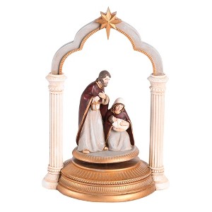 Dicksons Nativity Holy Family Star Pillars - Plays Silent Night - 9.25 x 6.5 Inch Gold/Ivory/Brown Resin Musical Tabletop Figurine - 1 of 1