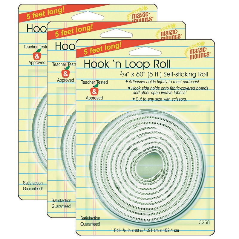 Magic-Mounts® Hook N Loop Roll, 3/4" x 60", White, 3 Rolls, 1 of 3