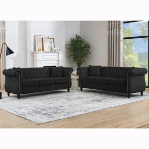 80" Chesterfield Velvet Sofa Set of 2 with Tufted Back,Rolled Arms & Nailhead Trim,3 Seater Couch for Living Room,Bedroom-Baofuwish - 1 of 4