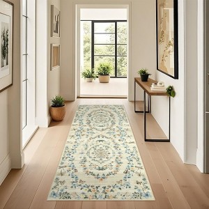Modern Insect Botanical Pattern Area Rug Floral Print Rug Non-Slip Low Pile Soft Accent Carpet for Living Room Bedroom - 1 of 4