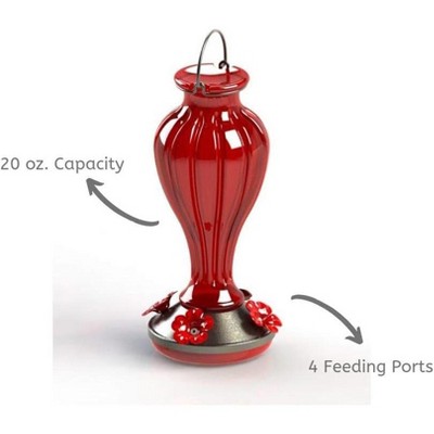 More Birds Red Glass and Metal Blossom Hummingbird Feeder