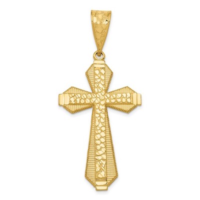 Black Bow Jewelry 14k Yellow Gold Diamond-Cut Bordered Cross Pendant, 25 x 55mm