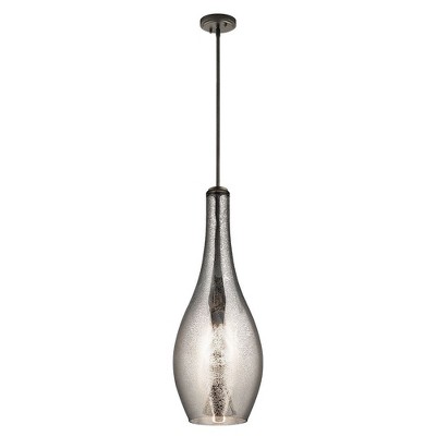 Everly 29.5" Teardrop Pendant with Mercury Glass and Bronze Finish