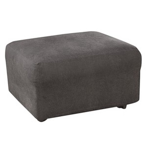 Ultimate Stretch Leather Ottoman Slipcover Antiqued Slate - Sure Fit, Grey