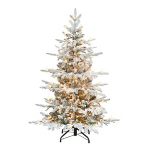 4.5' Pre-lit Flocked Utah Fir Artificial Christmas Tree Clear Lights - Puleo - 1 of 3