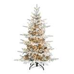 4.5' Pre-lit Flocked Utah Fir Artificial Christmas Tree Clear Lights - Puleo