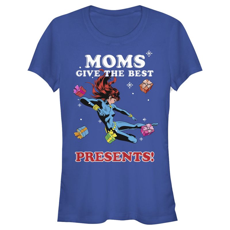 Juniors Womens Marvel Christmas Moms Give Best Widow Presents T-Shirt, 1 of 4