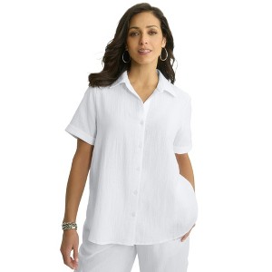 Jessica London Women's Plus Size Gauze Camp Shirt - 1 of 2