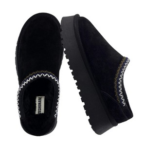 CUSHIONAIRE Women’s Kabuki Genuine Suede Platform Mule Slippers with Memory Foam, Indoor/Outdoor, Wide Widths Available - 1 of 4