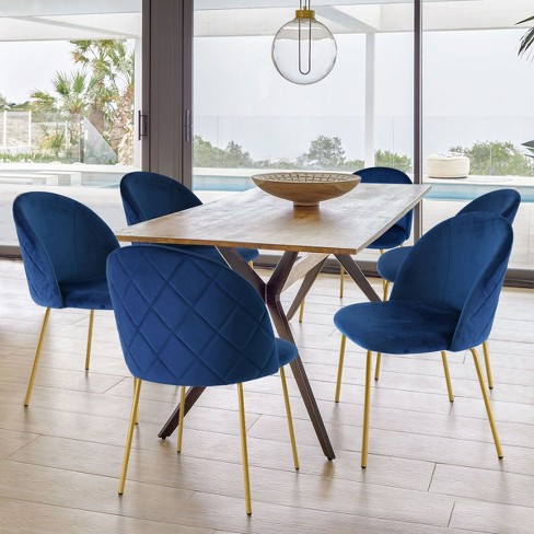 Set Of 6 Nano Tufted Target Chair Gold Velvet Leg Maison Side Pop : Upholstered -the Blue