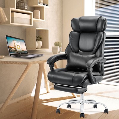 PU Leather 300lbs Reclining Office Chair with Footrest