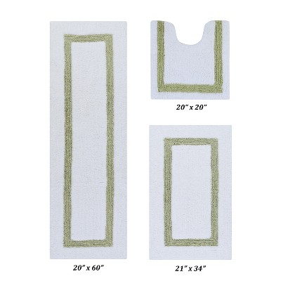 Hotel 3 PC Bath Rug 100% Premium Cotton Tufted Weave Two Tone Reversible Bathroom Rug, Super Soft Absorbent, Machine Washable Bath Mat