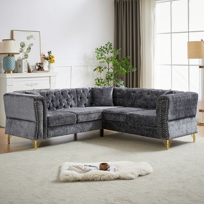 81"Chenille 5 Seater Couch,Corner Sofa,5 Seater L-Shape Sofa,L Shaped Sectional Couch With Cushion For Living Room,Bedroom,Apartment,Office-Cuddlewood