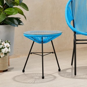VisioGear Square End Table, End Table with Glass Top, Patio Coffee Bistro Table for Indoor Garden Porch Balcony, Blue & Black, 17.75"*17.75"*18" - 1 of 4