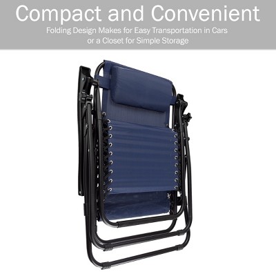 Navy Blue Zero-Gravity Patio Recliner Chairs with Side Trays, Set of 2