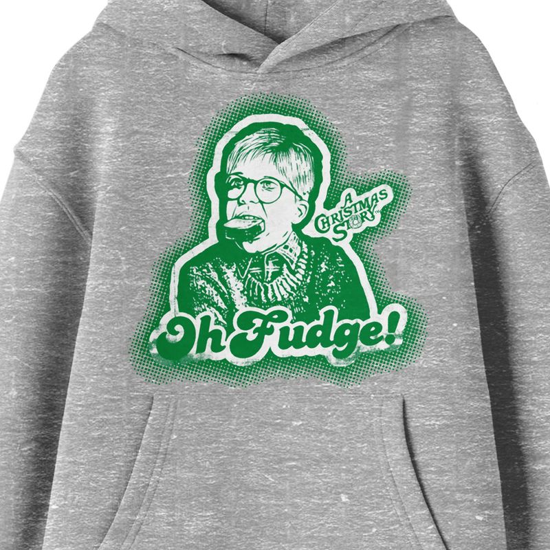 Bioworld A Christmas Story "Oh Fudge" Ralphie with Soap in Mouth Youth Heather Gray Graphic Hoodie, 2 of 4