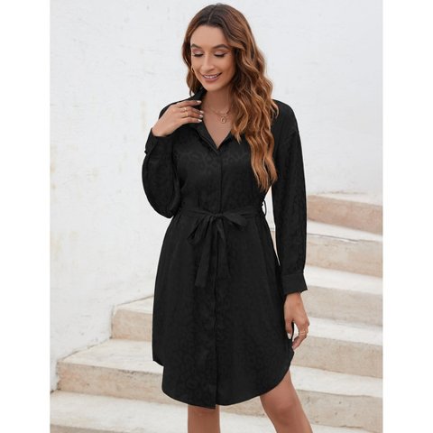 Женские платья YesFashion Womens Shirt Dress Long Sleeve Button Down Belted Dresses for Women Black L