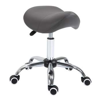 HOMCOM Ergonomic Rolling Saddle Stool PU Leather Hydraulic Spa Stool Height Adjustable Swivel Drafting Medical Salon Chair