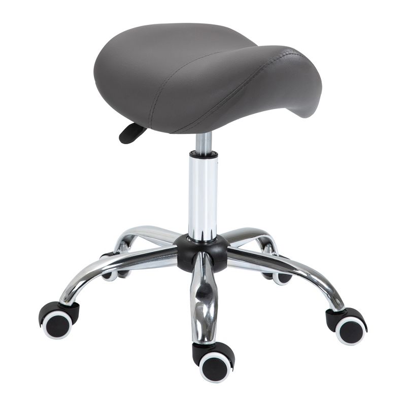 HOMCOM Ergonomic Rolling Saddle Stool PU Leather Hydraulic Spa Stool Height Adjustable Swivel Drafting Medical Salon Chair, 1 of 9