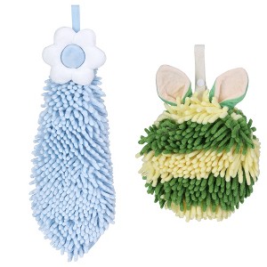 REGALWOVEN 2 Packs Soft Absorbent Flower and Rabbit Shape Decorative Chenille Hand Towel for Bathroom 6" x 15"/7" x 7" - 1 of 4