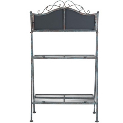 Natum Two-Tier Red Brown and Blue Iron Plant Stand