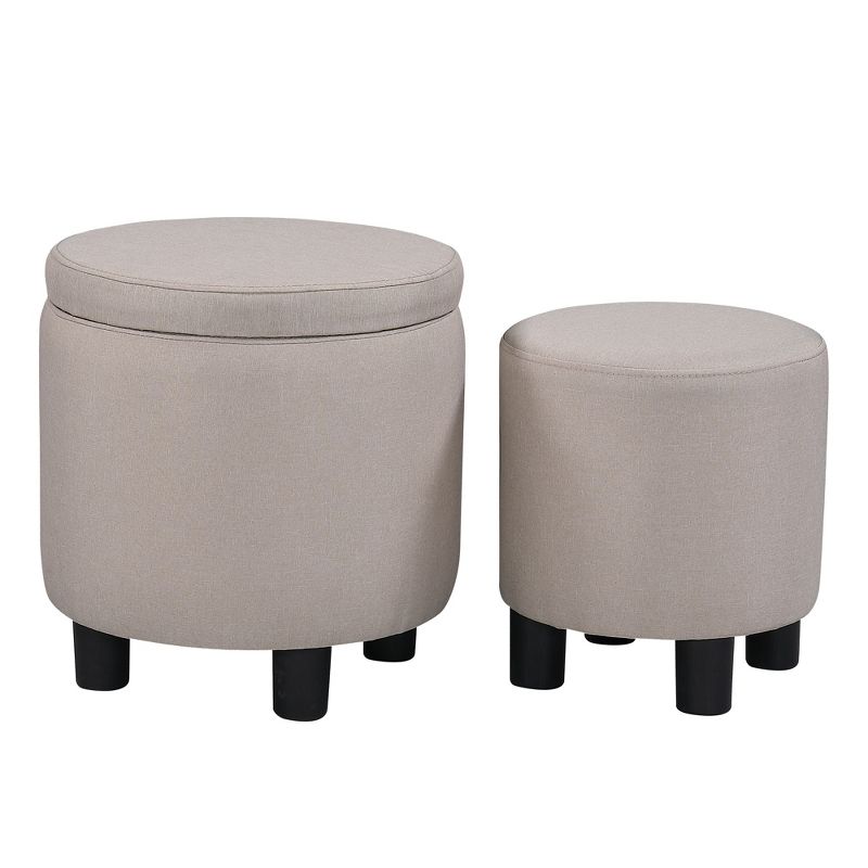 Home Decor Upholstered Round Fabric Tufted Footrest 1+1 Ottoman with Storage - ModernLuxe, 4 of 7