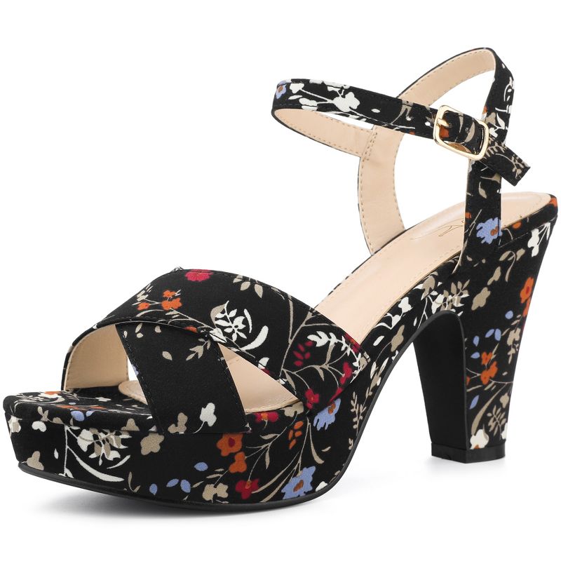 Perphy Women's Floral Platform Slingback Chunky High Heels Sandals, 1 of 7