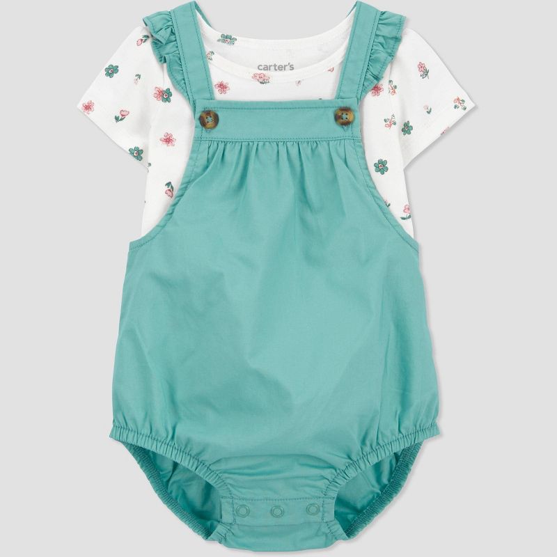 Carter&#39;s Just One You&#174; Baby Girls&#39; Floral Bubble Overalls - Green, 3 of 7