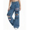 Mocamel Girl's Printed Wide Leg Ripped Casual Jeans with Pocket and High Waist Elastic Band - 2 of 4